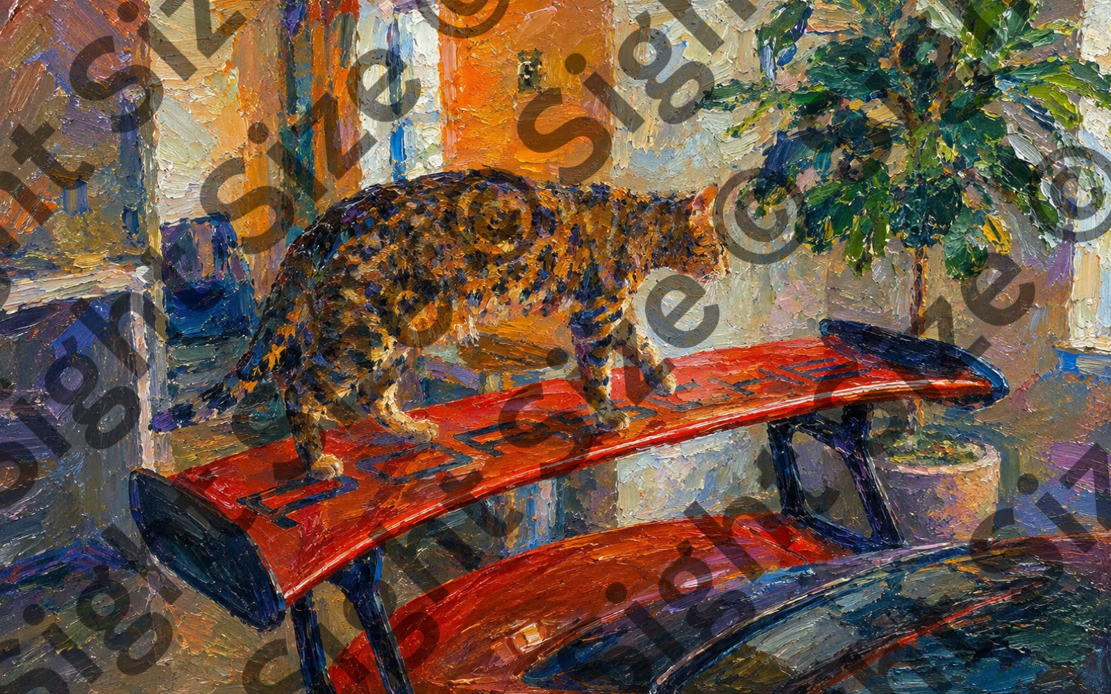 油彩『ウイングの上の猫』モーターズコレクションより。